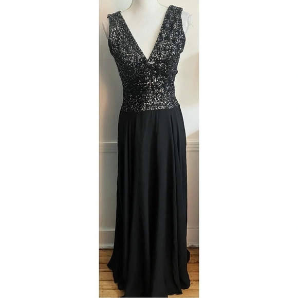 Dress The Population • Black Caroline Sequin Chiffon Cocktail Formal Gown Dress - Picture 3 of 9